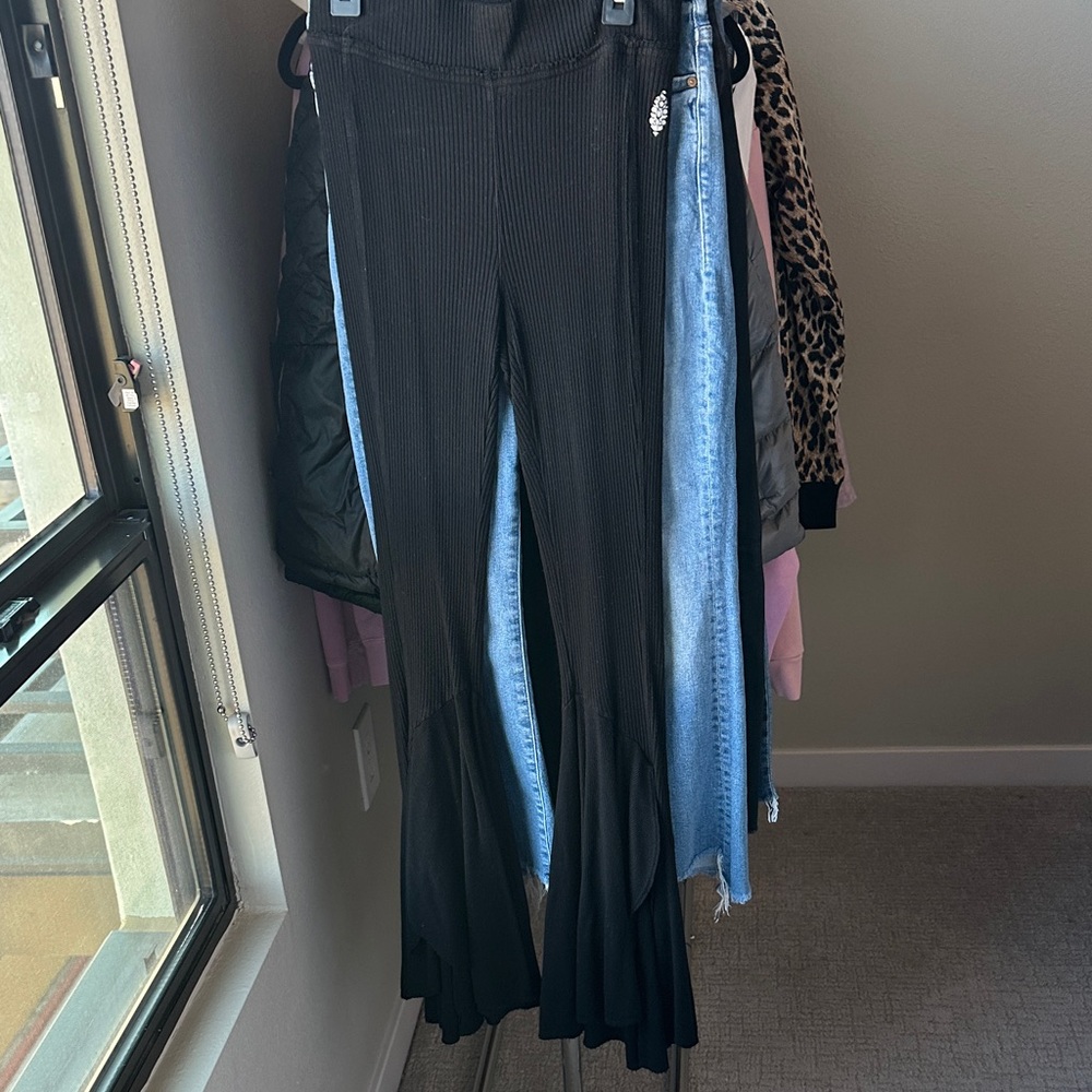 Free People Black Ribbed Flare Pants